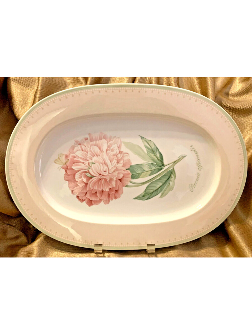 VTG Villeroy Boch FLOREA 16" Oval Serving Platter with Rare PINK RIM German Made